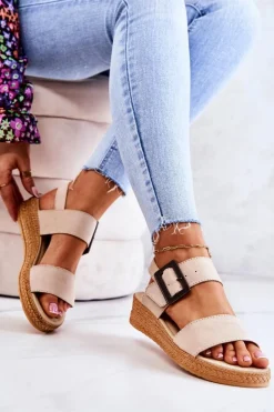 Damskie Zamszowe Sandały Big Star JJ276032 Beżowe