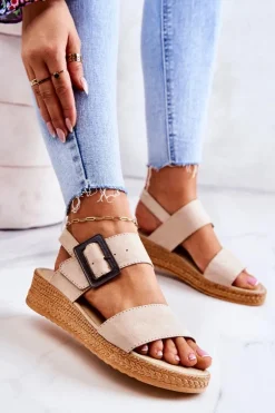 Damskie Zamszowe Sandały Big Star JJ276032 Beżowe