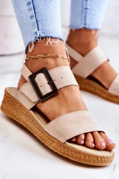 Damskie Zamszowe Sandały Big Star JJ276032 Beżowe