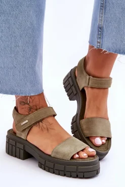 Damskie Zamszowe Sandały Big Star LL276033 Zielone