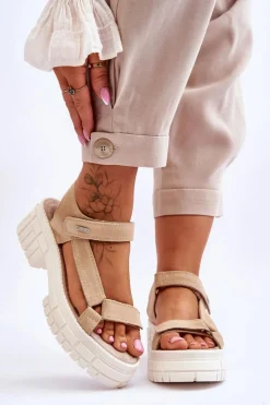 Damskie Zamszowe Sandały Big Star LL276036 Beżowe