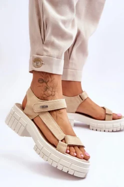 Damskie Zamszowe Sandały Big Star LL276036 Beżowe