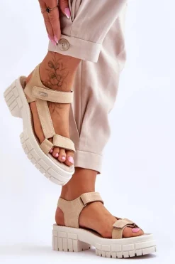 Damskie Zamszowe Sandały Big Star LL276036 Beżowe