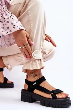 Damskie Zamszowe Sandały Big Star LL276035 Czarne