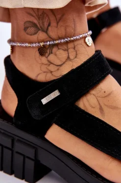 Damskie Zamszowe Sandały Big Star LL276035 Czarne