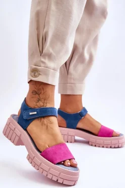 Damskie Zamszowe Sandały Big Star LL276034 Niebiesko-Różowe