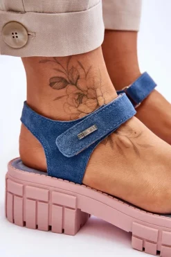 Damskie Zamszowe Sandały Big Star LL276034 Niebiesko-Różowe