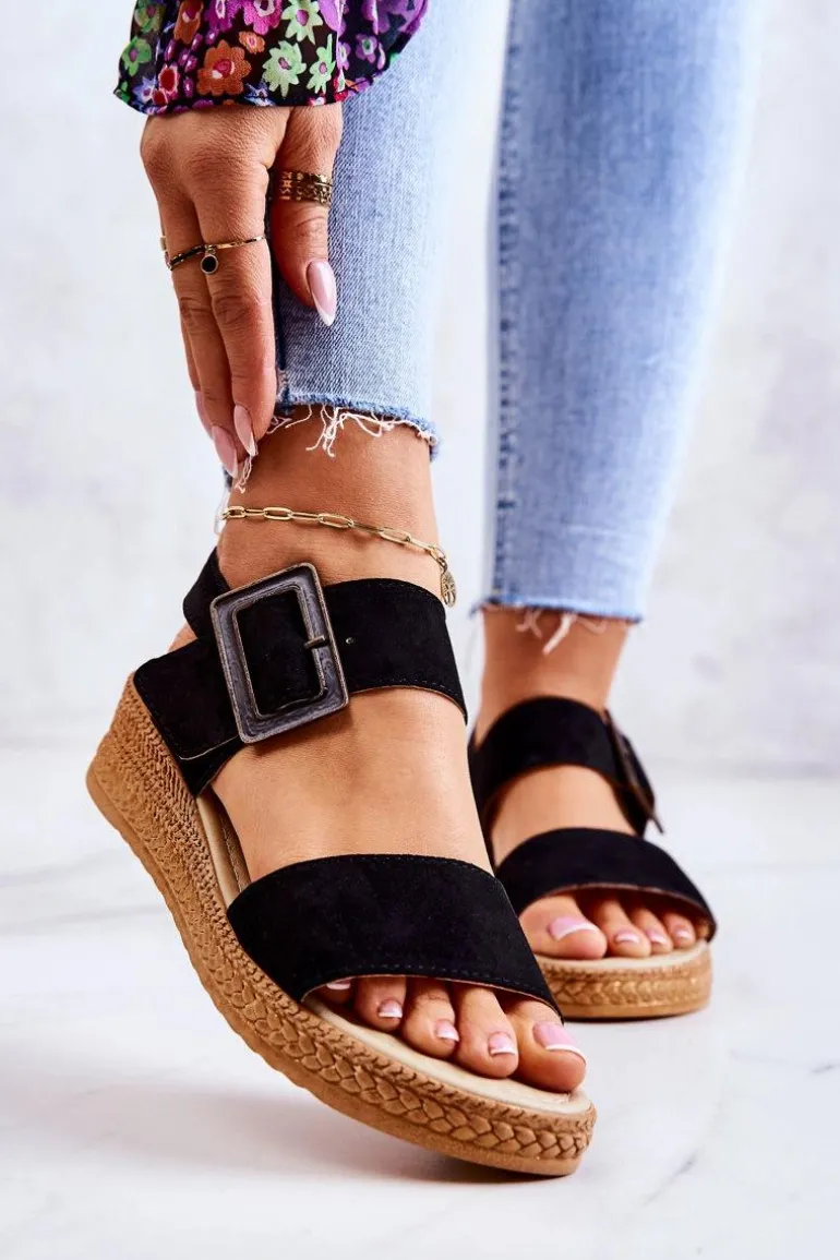 Damskie Zamszowe Sandały Big Star JJ276031 Czarne