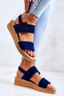 Damskie Zamszowe Sandały Big Star JJ276033 Granatowe