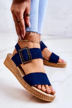 Damskie Zamszowe Sandały Big Star JJ276033 Granatowe