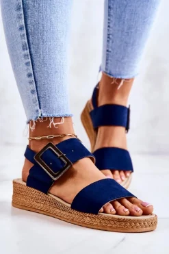 Damskie Zamszowe Sandały Big Star JJ276033 Granatowe