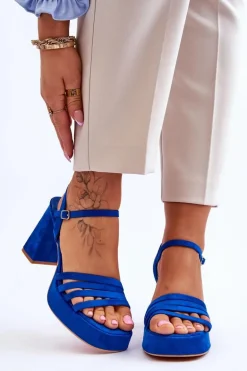 Damskie Zamszowe Sandały Na Obcasie I Platformie Niebieskie Verda
