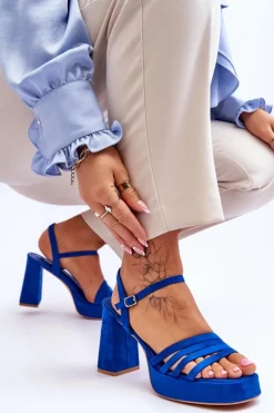Damskie Zamszowe Sandały Na Obcasie I Platformie Niebieskie Verda