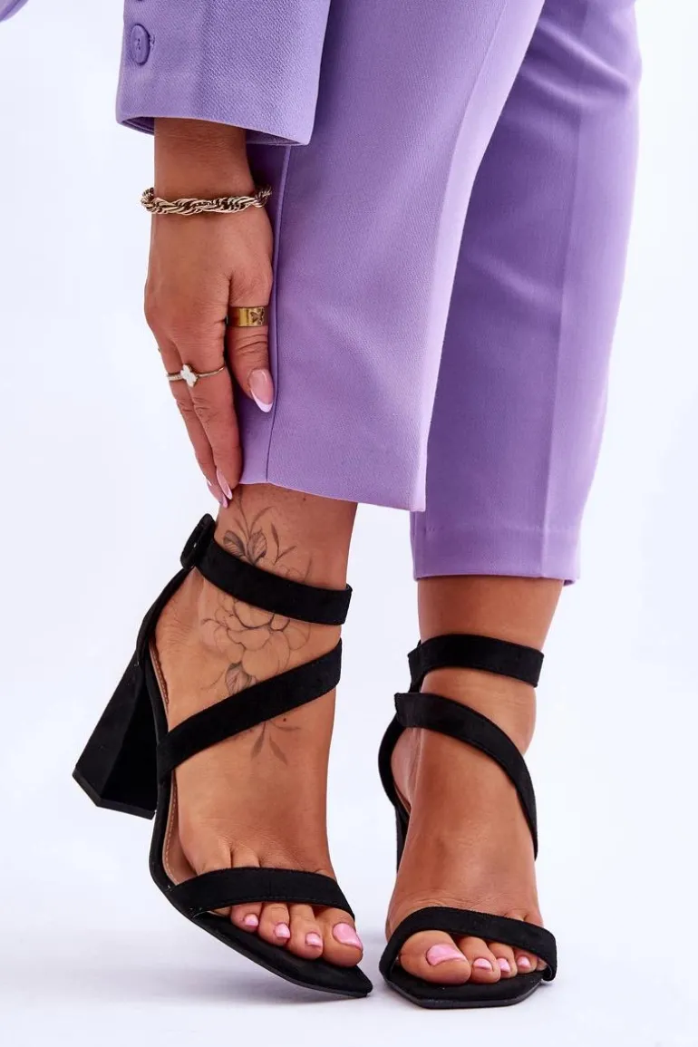 Damskie Zamszowe Sandały Na Obcasie Czarne Lanes