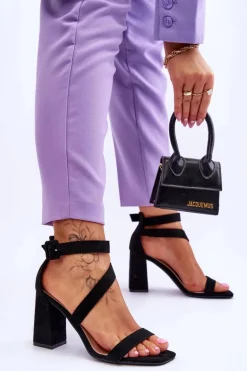 Damskie Zamszowe Sandały Na Obcasie Czarne Lanes