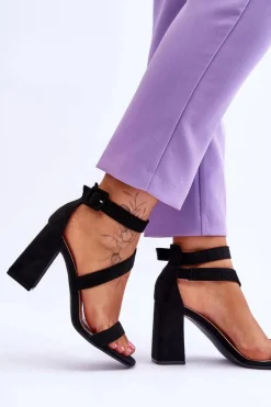 Damskie Zamszowe Sandały Na Obcasie Czarne Lanes