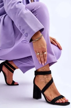 Damskie Zamszowe Sandały Na Obcasie Czarne Lanes