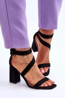 Damskie Zamszowe Sandały Na Obcasie Czarne Lanes