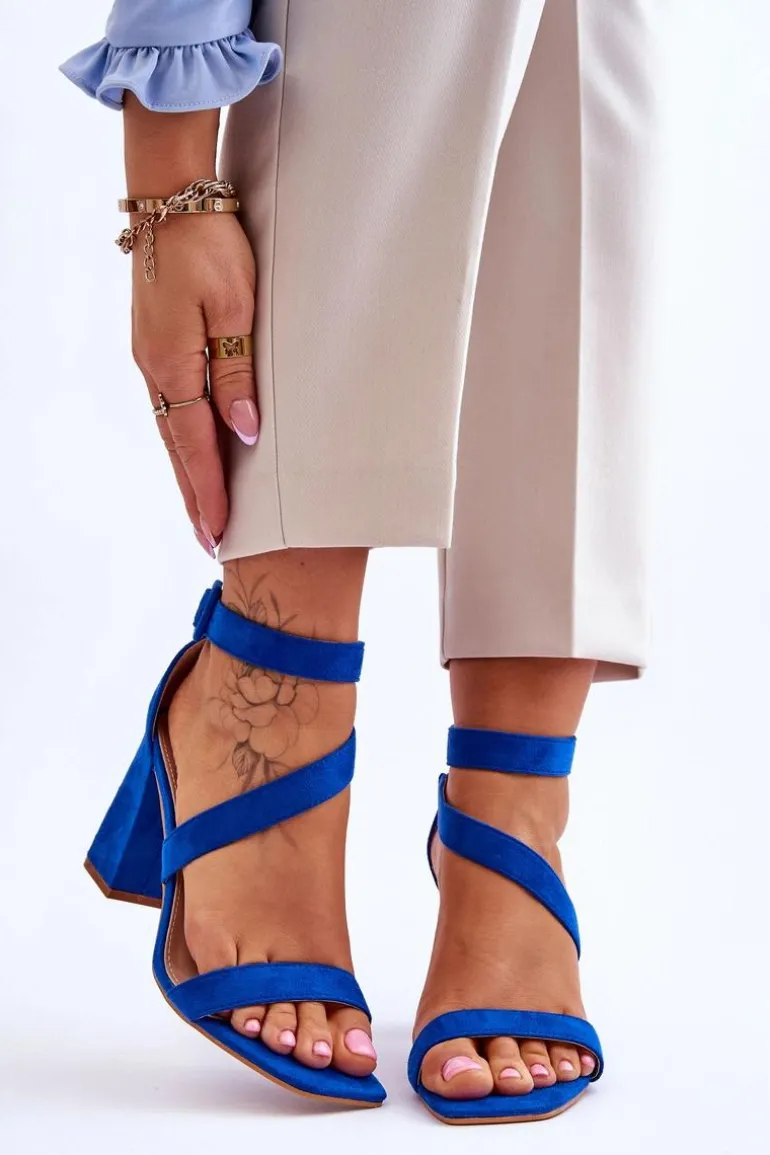 Damskie Zamszowe Sandały Na Obcasie Niebieskie Lanes