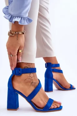 Damskie Zamszowe Sandały Na Obcasie Niebieskie Lanes