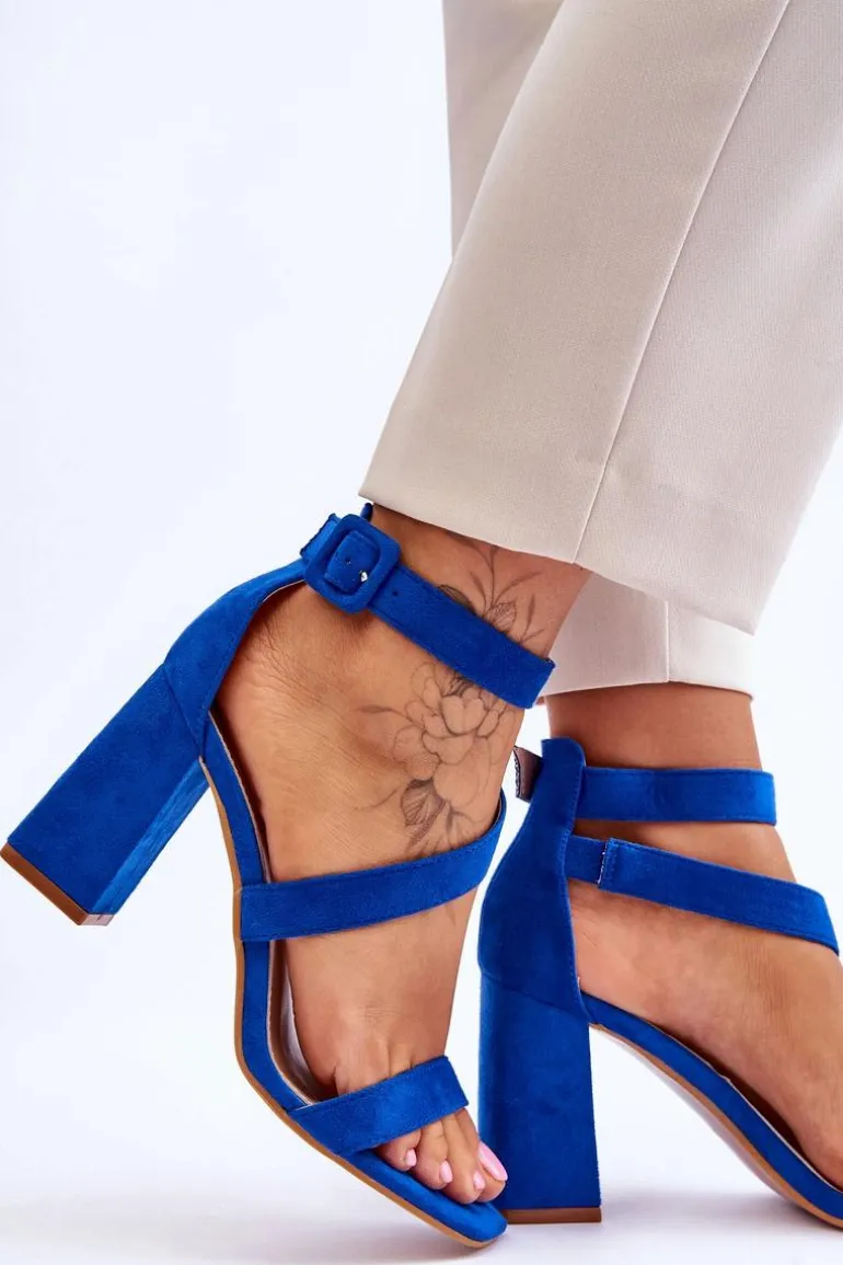 Damskie Zamszowe Sandały Na Obcasie Niebieskie Lanes