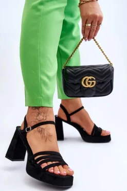 Damskie Zamszowe Sandały Na Obcasie I Platformie Czarne Verda