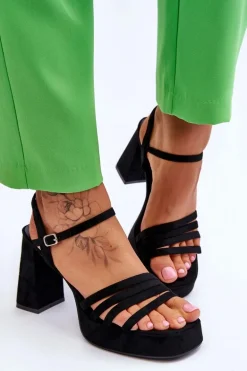 Damskie Zamszowe Sandały Na Obcasie I Platformie Czarne Verda