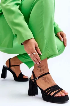 Damskie Zamszowe Sandały Na Obcasie I Platformie Czarne Verda