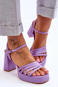 Damskie Zamszowe Sandały Na Obcasie I Platformie Fioletowe Verda