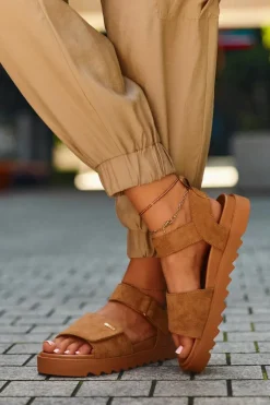 Damskie Zamszowe Sandały Na Platformie Big Star NN274705 Brązowe