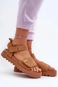 Damskie Zamszowe Sandały Na Platformie Big Star NN274705 Brązowe