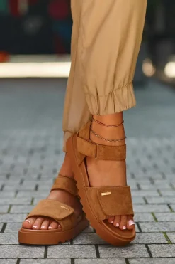 Damskie Zamszowe Sandały Na Platformie Big Star NN274705 Brązowe