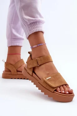 Damskie Zamszowe Sandały Na Platformie Big Star NN274705 Brązowe