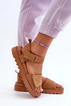 Damskie Zamszowe Sandały Na Platformie Big Star NN274705 Brązowe