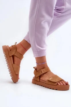 Damskie Zamszowe Sandały Na Platformie Big Star NN274705 Brązowe