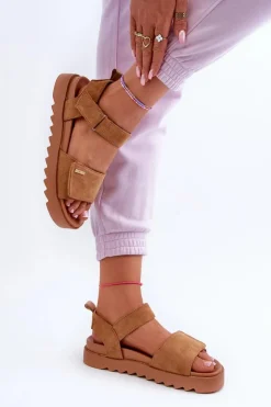 Damskie Zamszowe Sandały Na Platformie Big Star NN274705 Brązowe