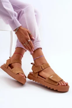 Damskie Zamszowe Sandały Na Platformie Big Star NN274705 Brązowe