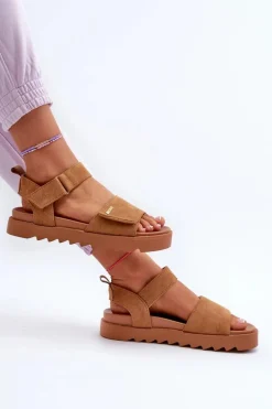 Damskie Zamszowe Sandały Na Platformie Big Star NN274705 Brązowe