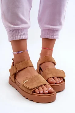 Damskie Zamszowe Sandały Na Platformie Big Star NN274705 Brązowe