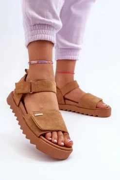 Damskie Zamszowe Sandały Na Platformie Big Star NN274705 Brązowe