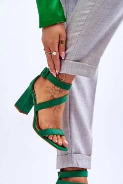 Damskie Zamszowe Sandały Na Obcasie Zielone Lanes