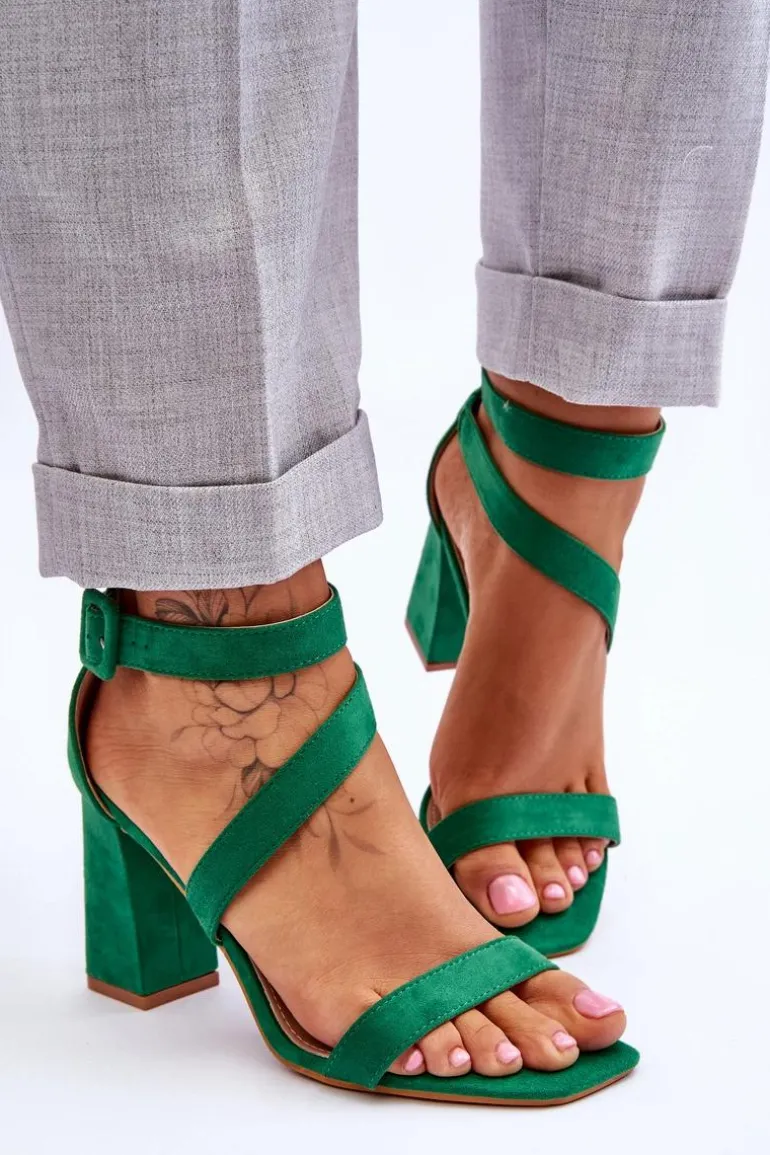 Damskie Zamszowe Sandały Na Obcasie Zielone Lanes