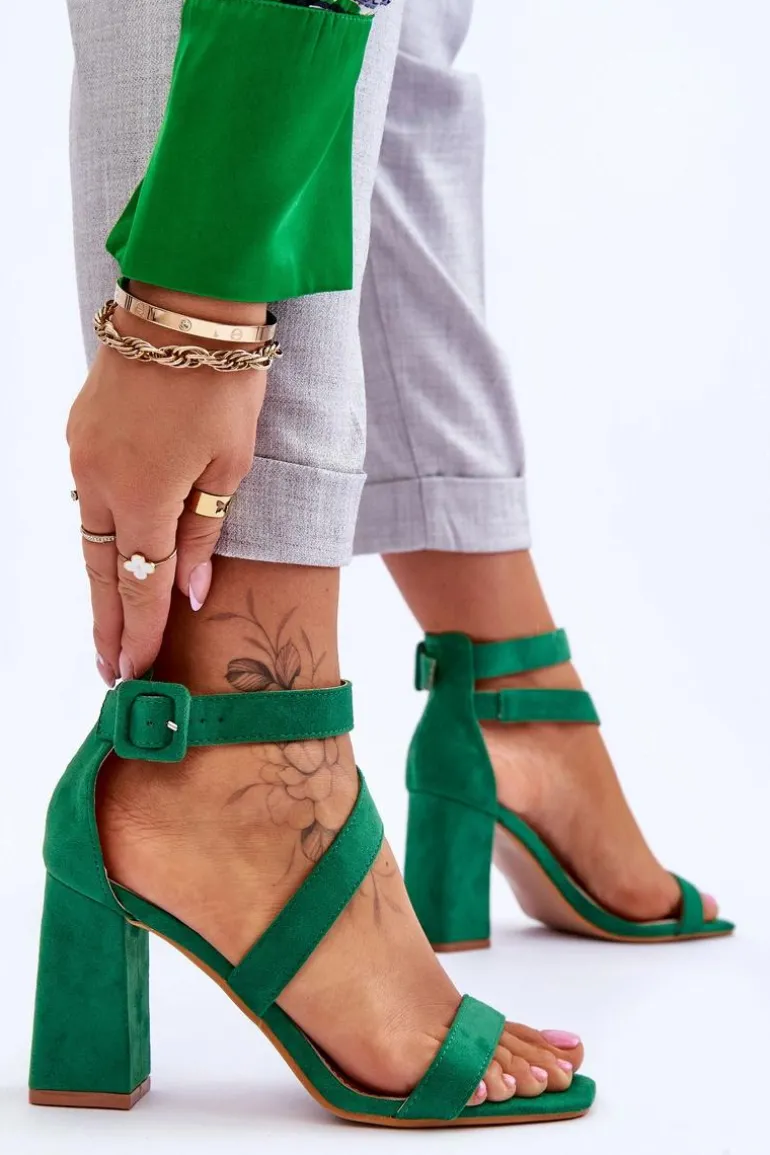 Damskie Zamszowe Sandały Na Obcasie Zielone Lanes