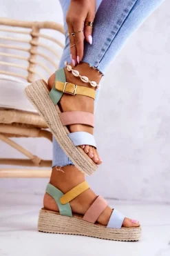 Damskie Zamszowe Sandały Na Sprzączkę Pastelowe Corestra