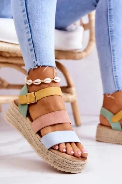 Damskie Zamszowe Sandały Na Sprzączkę Pastelowe Corestra