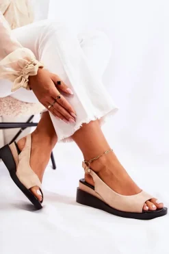 Damskie Zamszowe Sandały Na Sprzączkę Beżowe Camille