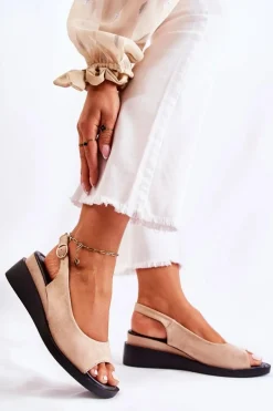 Damskie Zamszowe Sandały Na Sprzączkę Beżowe Camille