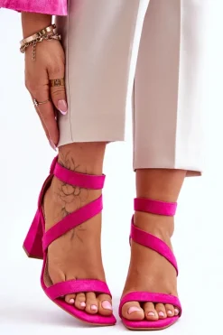 Damskie Zamszowe Sandały Na Obcasie Fuksja Lanes