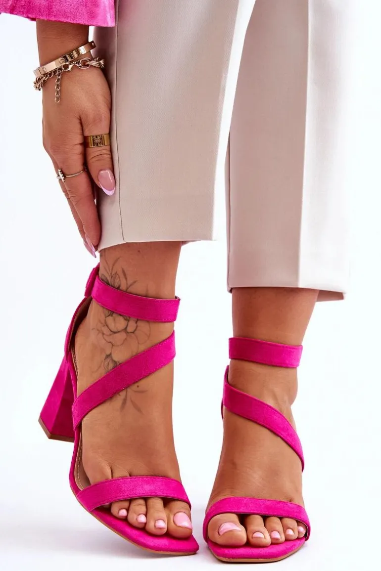 Damskie Zamszowe Sandały Na Obcasie Fuksja Lanes