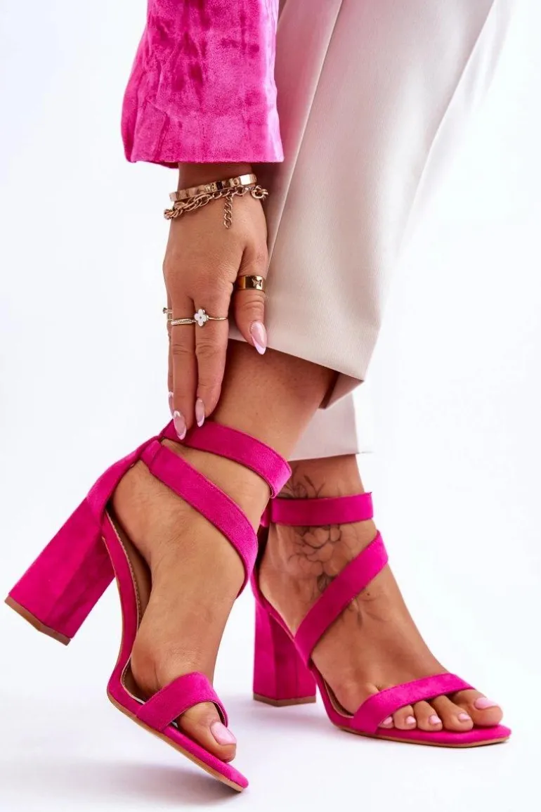 Damskie Zamszowe Sandały Na Obcasie Fuksja Lanes